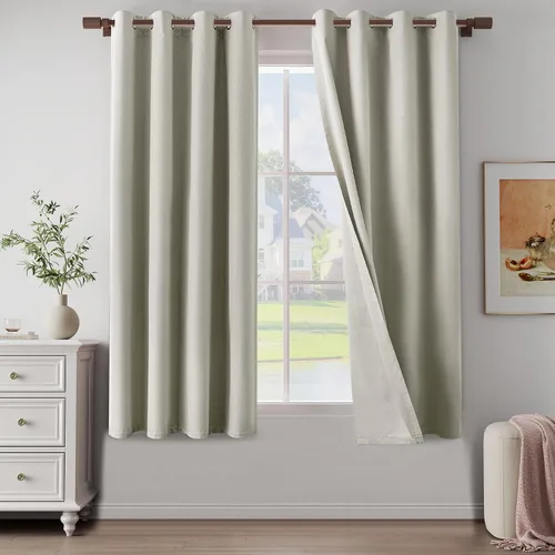 Vista 32 de Cortinas texturizadas de lino 100% opacas de 64 pulgadas de largo, juego de 2 paneles para granja, casa de campo, cortinas ligeras con ojales