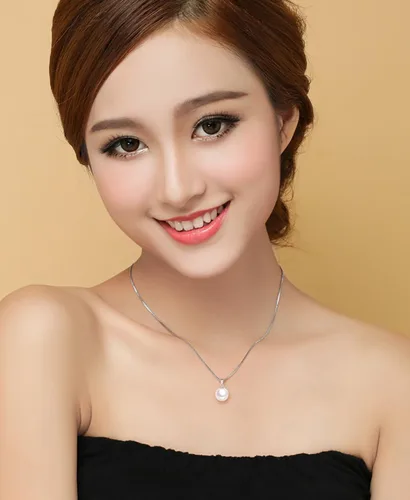 Vista 2 de Single Pearl Necklace for Women silver Black Pearl Necklace Pendant Dainty Pearl Drop Necklaces Jewelry Simple Pearl Pendant Necklace Birthday