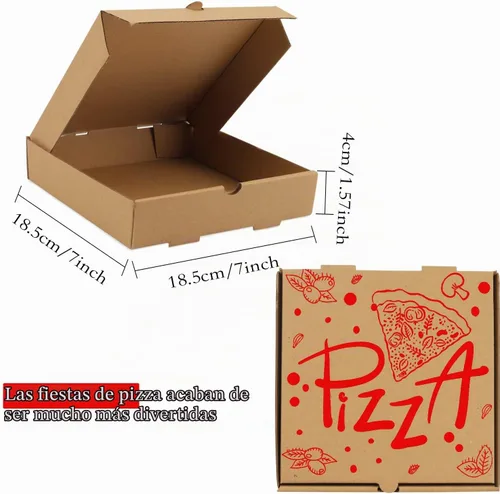 Vista 7 de Cajas de pizza, paquete de 15 cajas de pizza corrugada de papel kraft de 7.3 x 7.3 x 1.6 pulgadas, cajas de comida para llevar, cajas de embalaje