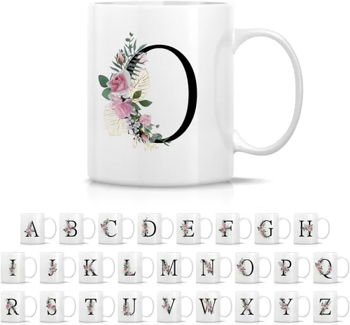 Vista 14 de Retreez Ramo botánico floral inicial A-Z con monograma, taza con monograma de cerámica de 11 onzas, regalo de agradecimiento de agradecimiento