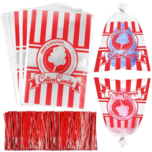 Vista 11 de Geyee 500 bolsas con lazos para algodón de azúcar con estampado, bolsa grande transparente para fiestas y cocina, 11.8 x 17.7 pulgadas (nube)