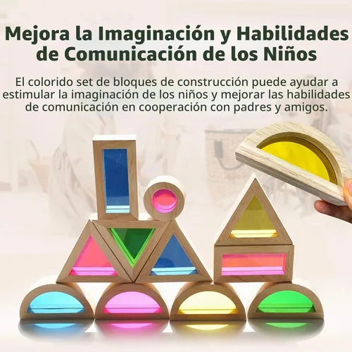 Vista 7 de Juego de bloques de construcción de madera, 24 piezas, bloques de madera para niños pequeños, juguetes sensoriales arcoíris, juguetes educativos