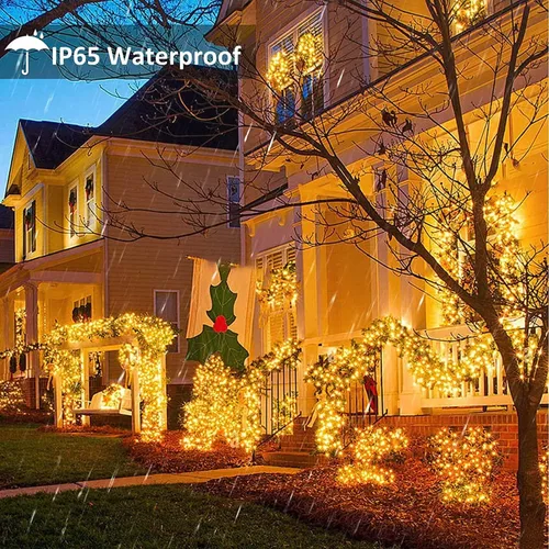 Vista 3 de Luces solares de Navidad para exteriores, tira de luces de 33 pies con 100 luces LED de hadas solares, 8 modos, luces impermeables para Navidad