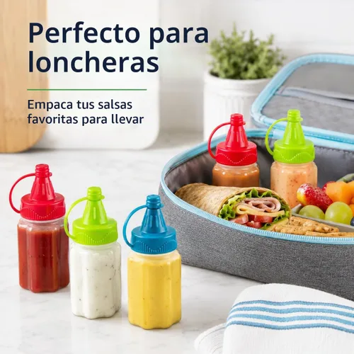 Vista 5 de Mini botellas exprimibles para condimentos de 1.18 onzas, paquete de 6