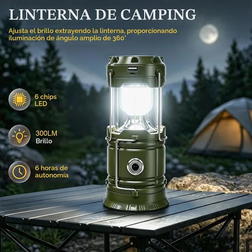 Vista 2 de DIBMS Linterna solar para camping, linterna LED plegable luces de emergencia (moderno, verde militar)