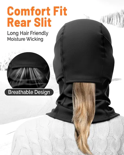 Vista 4 de GXCROR Pasamontañas de esquí para hombres y mujeres, máscara facial de invierno para clima frío, resistente al viento, térmica, motocicleta