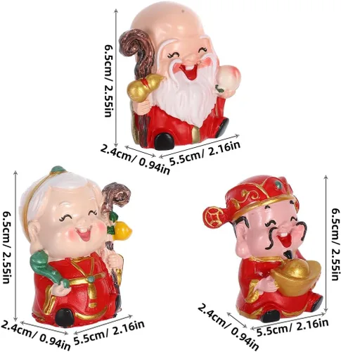 Vista 5 de 3 mini figuras CAI Shen Dios de la riqueza Dios de la Longevidad Estatua de pareja de ancianos Estatua miniatura de pareja 2024 Año Nuevo chino