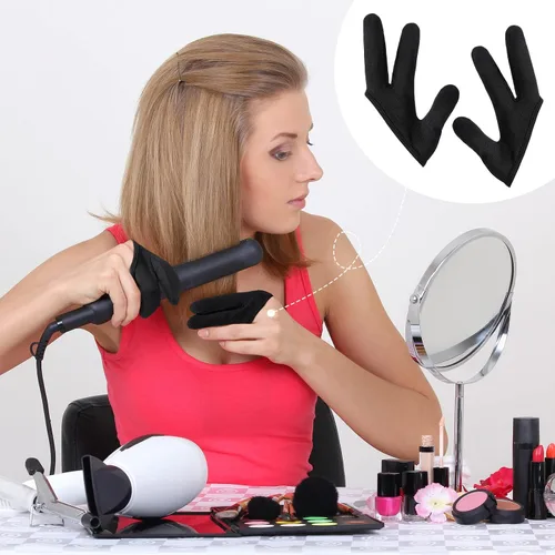 Vista 6 de 2 guantes resistentes al calor para peinar el cabello, varita rizadora de 3 dedos, guantes de protección reutilizables para peluquero protector