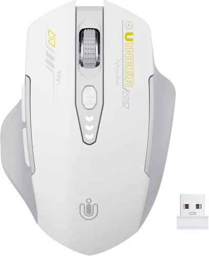 Vista 8 de Uineer Wireless Mouse, 2.4GHz Rechargeable Computer Mouse, Battery Display Azul y blanco