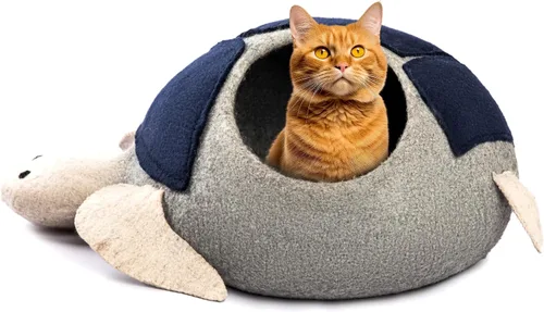 Vista 3 de Woolygon - Lujosa cueva de lana merina para gatos, cápsula plegable para gatos de interior, recinto de fieltro para mascotas de alta calidad, casa