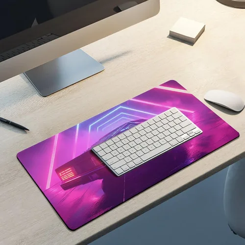 Vista 5 de Alfombrilla grande para mouse Cyber Synthwave para autos, líneas de neón, tapete de escritorio Vaporwave, accesorios para computadora