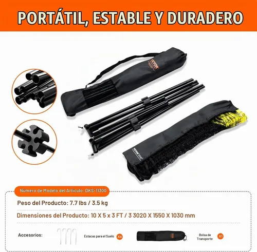 Vista 7 de VEVOR Badminton Net, Height Adjustable Volleyball Net, Wide Foldable Pickleball Net, Portable Easy Setup Tennis Net Set with Poles, Stand and Carry