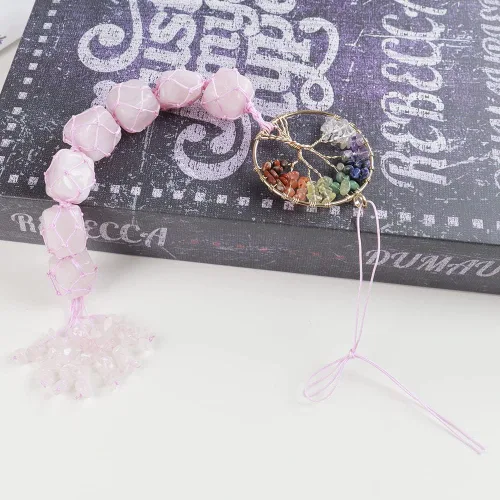 Vista 5 de Adornos colgantes de piedras de chakra del árbol de la vida, espejos retrovisores de automóvil, decoración de cristal curativo, accesorios