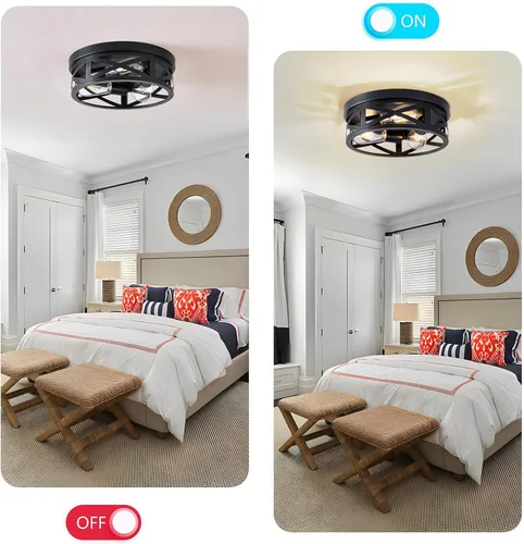 Vista 4 de Lámpara de techo de granja de montaje empotrado de 13 pulgadas color negro - Iluminación de pasillo de 3 luces con base E26, ideal para cocina