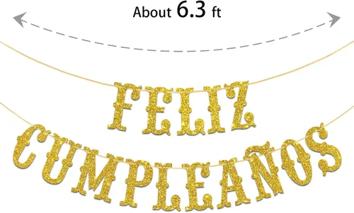 Vista 2 de Cartel de Feliz Cumpleaños con purpurina dorada – Cartel español de feliz cumpleaños, decoración de fiesta mexicana temática de fiesta de cumpleaños