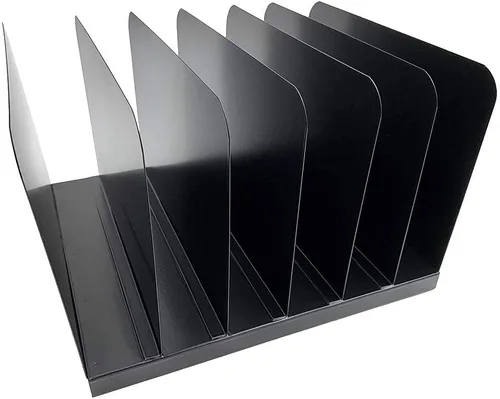 Vista 2 de Huron Carpeta organizadora de archivos de escritorio vertical con 6 ranuras, acero de grado comercial negro