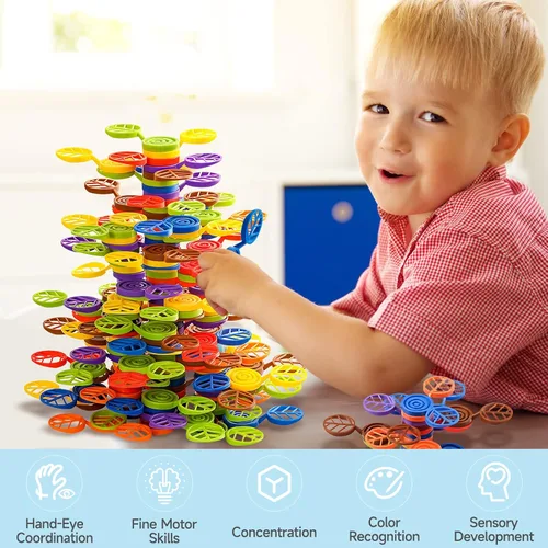 Vista 2 de Stack-a-Rainbow-Tree - Bloques apilables de plástico de 70 piezas, juguetes de construcción de equilibrio para niños de 3 a 8 años, juguetes