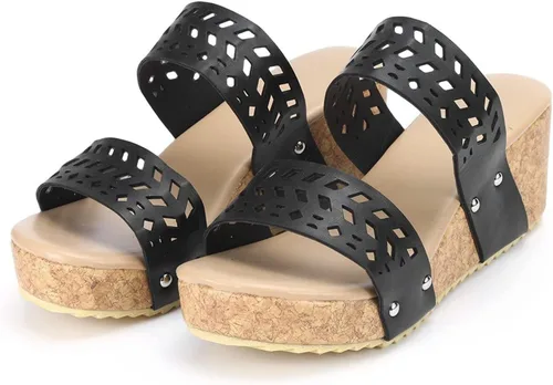 Vista 3 de Womenyiaor Sandalias de cuña para mujer, sandalias de cuña con plataforma, alpargata, sandalias de cuña, sandalias de plataforma deslizantes