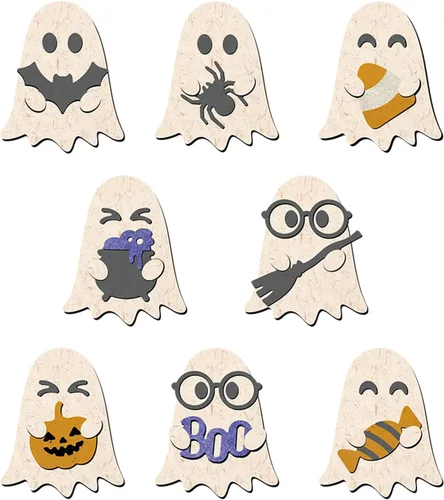 Vista 3 de Plantillas troqueladas de metal con diseño de araña, fantasma, calabaza y calavera de Feliz Halloween, plantillas de troqueles para hacer