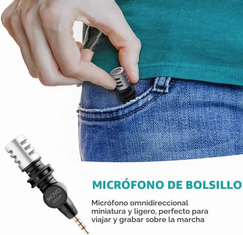 Vista 2 de Movo MA5SP - Micrófono de escopeta TRRS de 0.138 in para dispositivos iPhone o Android, micrófono omnidireccional para teléfono con rotación