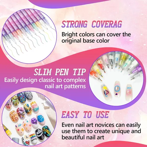 Vista 6 de Juego de 12 rotuladores para arte de uñas, rotuladores de esmalte de uñas de secado rápido 3D de 0.5MM, 2025 marcadores de arte de uñas DIY
