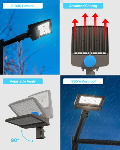 Vista 3 de Sunco - Luz LED para estacionamiento, poste para exteriores, 150 W, fotocélula del anochecer al amanecer, reemplazo HID, luz diurna de 5000 K, 21000