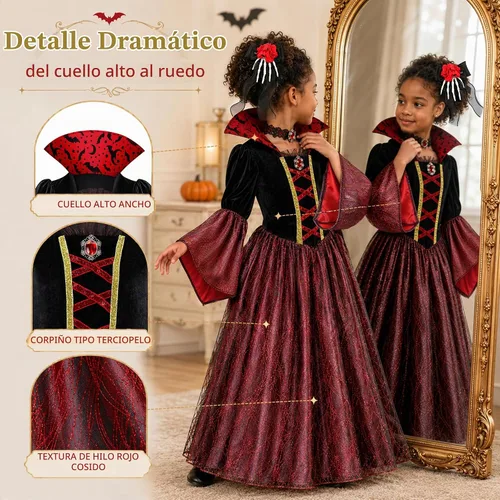 Vista 3 de Meland Disfraz de vampiro para niñas, disfraz de Halloween iluminado para 4