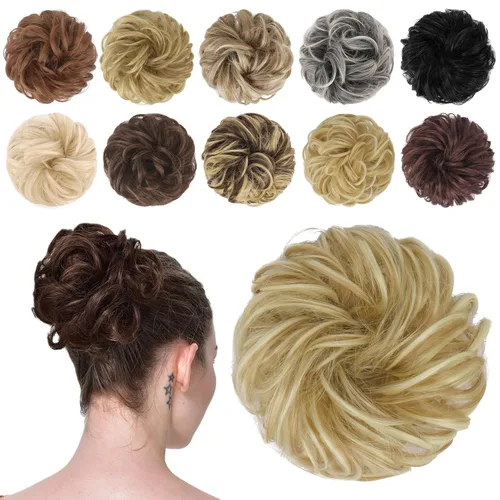 Vista 9 de FESHFEN Pieza de Cabello de Moño Desordenado - Extensiones de Coleteros de Moño de Cabello Ondulado Rizado Elástico Postizos Sintéticos para Mujeres