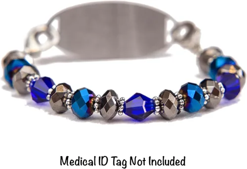 Vista 47 de Pulsera elástica de alerta médica, pulsera de identificación médica de repuesto intercambiable, etiqueta de identificación no incluida, cristales