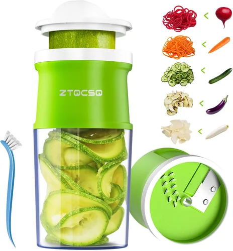 Vista 9 de Cortador espiralizador de verduras 4 en 1, grosor ajustable de 0.000-0.118 in, espiralizador de calabacín para preparar fideos vegetarianos