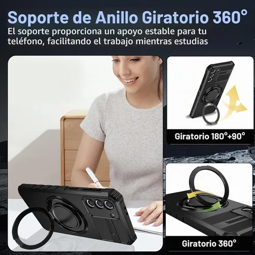Vista 4 de Funda para Samsung Galaxy S21 compatible con carga inalámbrica magnética, con 1 protector de pantalla, para teléfono S21, anillo de soporte de 360°