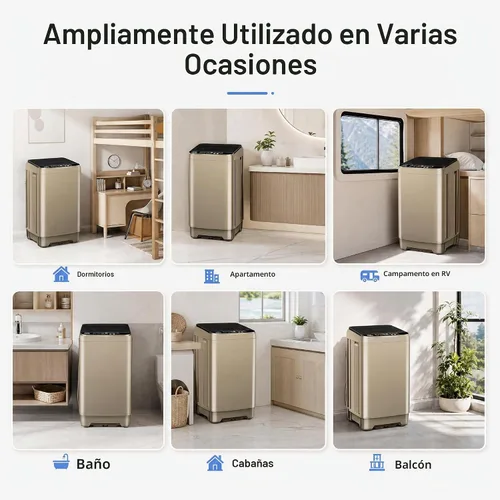 Vista 8 de Lavadora portátil completamente automática 17.7lbs pequeña lavadora 2-Dorado