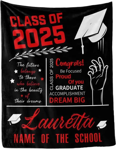 Vista 7 de MyPupSocks Manta personalizada para regalo de graduación, felicitaciones clase de 2025, manta azul personalizada de forro polar 2025 para hermana