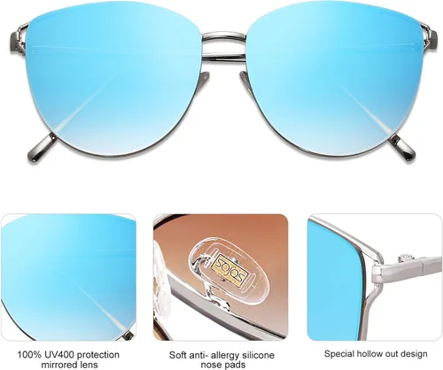 Vista 4 de SOJOS SJ1085 - Lentes de sol planos con espejo para mujer