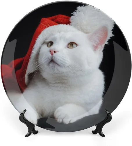 Vista 12 de Platos decorativos de Navidad para exhibición, Bulldog con sombrero de Papá Noel, divertidos platos de pared de cerámica de animales, platos