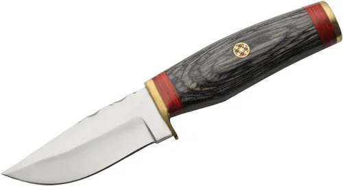 Vista 2 de SZCO - Cuchillo de caza de espiga completa de 7.25 pulgadas, cuchillo de bolsillo negro con hoja de acero inoxidable, mango de madera y funda