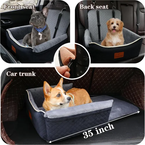 Vista 7 de Cama de Asiento de Automóvil para Perros 2 en 1 para Perros Pequeños/Medianos de hasta 35 libras, Correas de Seguridad Ajustables, Espuma