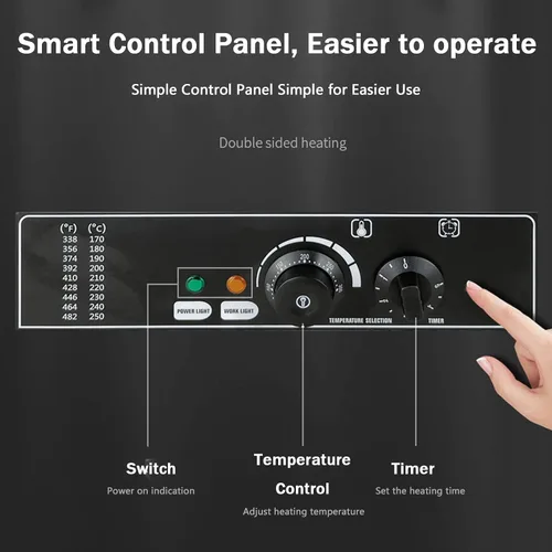 Vista 7 de Máquina de gofres belga eléctrica comercial de acero inoxidable antiadherente con control de temperatura y tiempo, adecuada para panaderías