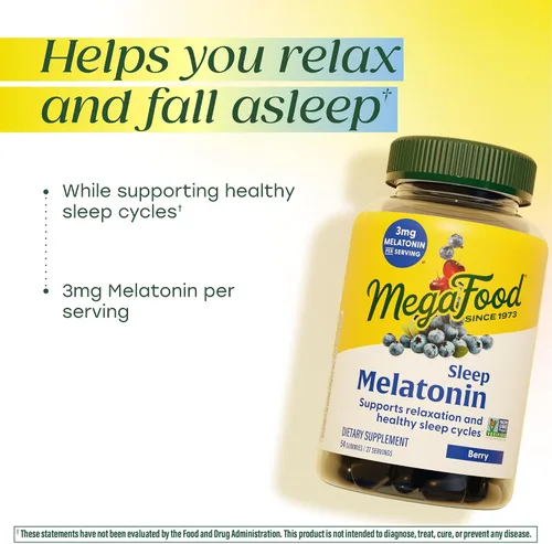 Vista 4 de MegaFood Gomitas de melatonina – Melatonina 3 mg por porción para ayudar a relajarse y conciliar el sueño – Gomitas para dormir para adultos – Sabor