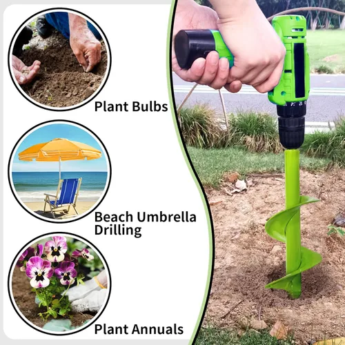 Vista 6 de TCBWFY Broca de barrena de 4"x12" para plantar y cavar hoyos, plantador rápido de bulbos de flores de plantas de jardín, broca de barrena de tierra