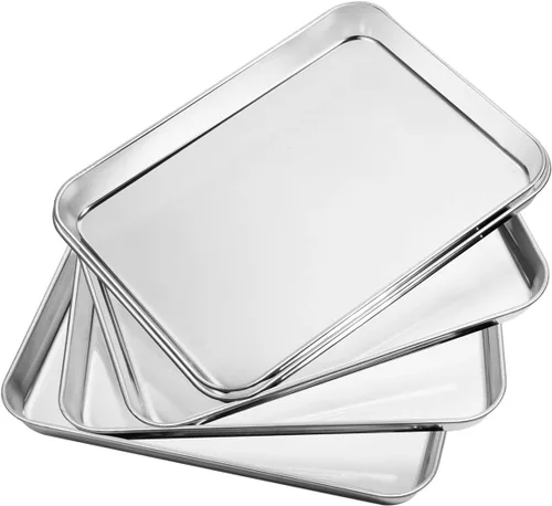 Vista 9 de 5 bandejas para hornear, bandeja para hornear de acero inoxidable, tamaño rectangular, 9 x 7 x 1 pulgada, saludables y no tóxicas, libres de óxido