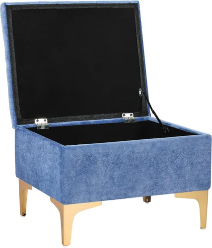 Vista 4 de Homebeez Mesa de centro otomana rectangular contemporánea de 19.7 pulgadas con patas de metal dorado, color azul