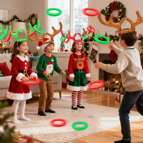 Vista 3 de TOPLEE Juego de 20 piezas inflables de cuernos de reno, fiesta de Navidad, juegos de sombrero de cuernos para niños y adultos, familia