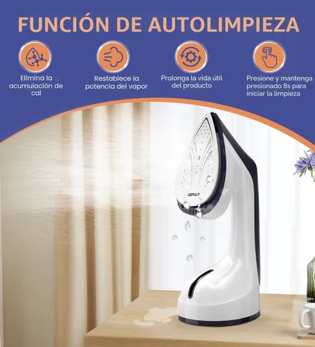Vista 8 de Vaporizador para ropa, vaporizador y plancha 2 en 1 de 1600 W con placa de cerámica grande, potente vapor turbo, control inteligente de temperatura