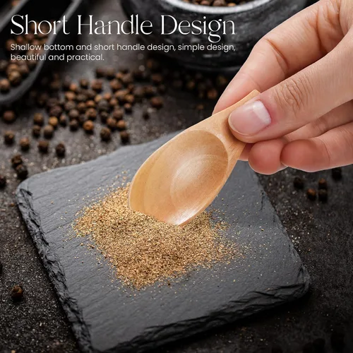 Vista 4 de Paquete de 4 cucharas de madera para tarros, mini cucharas de madera con mango corto para sal, té, granos de café, dulces, leche en polvo, especias