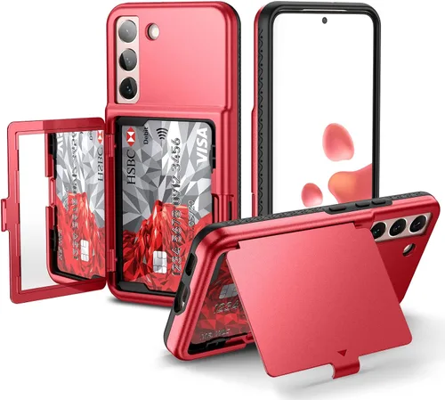 Vista 8 de WeLoveCase Funda tipo cartera para Samsung Galaxy S22 con tarjetero y espejo oculto, protección completa, a prueba de golpes, diseñada para Samsung