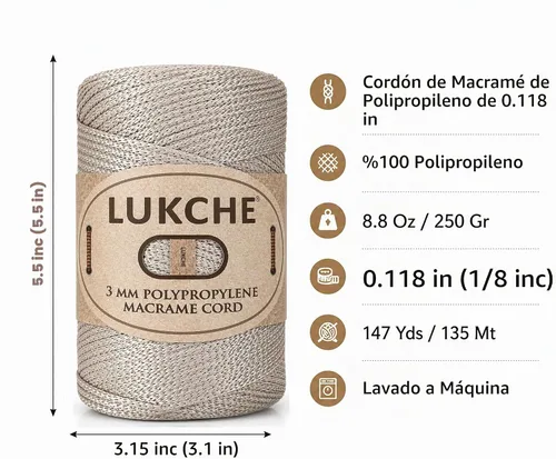 Vista 3 de Cuerda de macramé premium de poliéster de 3 mm (134.44 metros), (250 g) 100% cuerda de macramé de polipropileno, hilo de crochet de macramé colorido