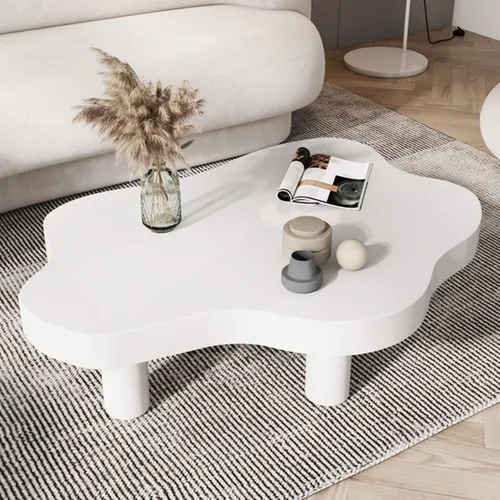 Vista 9 de HM&DX Mesa auxiliar de madera irregular con forma de nube, mesa auxiliar gruesa de esquina redonda, mesa de cóctel moderna con 3 patas para muebles