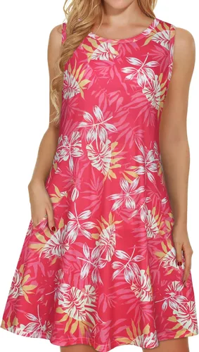 Vista 36 de elescat Vestidos de verano para mujer 2025, vestido casual de playa sin mangas con estampado floral, tipo camiseta, suelto y con bolsillos