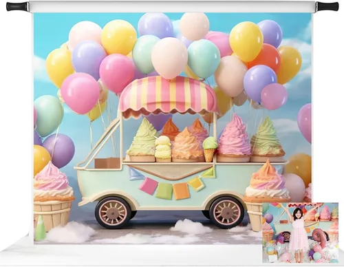 Vista 8 de Kate Telón de fondo de globo de helado para automóvil, decoración de fiesta de cumpleaños para niños, fondo de fotografía de 6.5 x 6.5 pies